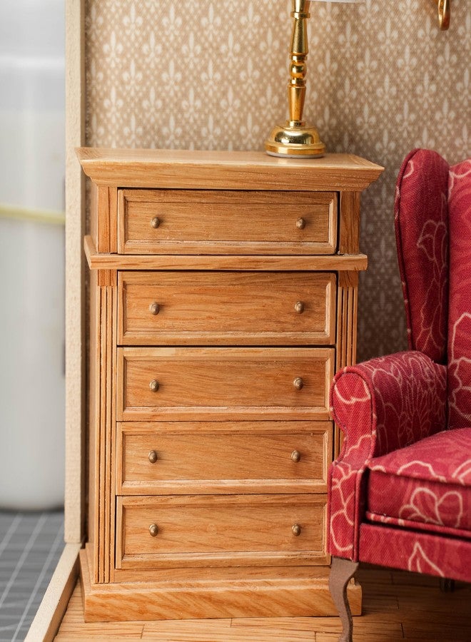 Waldosia 1:12 Scale Dollhouse Miniature Oak Dresser - 5-Drawer Wooden Chest for Bedroom, Roombox, Booknooks and Dioramas Furniture - Image 5